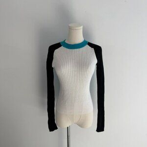Rag Bone Colorblock Ribbed  Knit Sweater | Black/White/Teal | Women’s Size XS